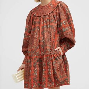 Ulla Johnson Red Floral Long Sleeve Dress